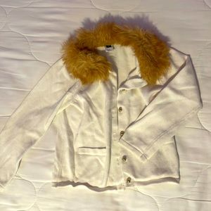 Sweater cardigan with faux fur collar